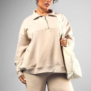 Sudadera con Cierre de Cremallera de un Cuarto, Color Nude, Estilo Hip Hop, para Mujer, Material de Felpa de Algodón Suave, Ropa Deportiva Informal Urbana - Product Image 3