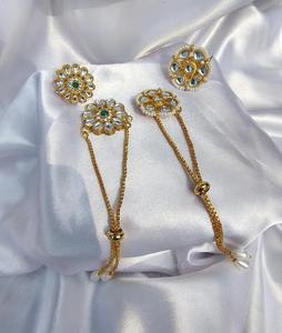 Conjunto de 2 Piezas de Anillo y Brazalete Ajustable Kundan, Regalo de Boda, Recuerdo de Haldi Sangeet, Regalo de Regreso a la Diastería, Joyería de Mano - Product Image 1