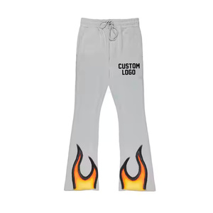 New Custom logo Puff Print <b>Stack</b> <b>Jogger</b> Sets Tracksuit Raw Hem Set Web Flared Sweatpants and Hoodie Set Men High Quality - Product Image 3