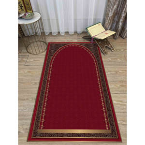 Tapis de prière rouge : design islamique élégant, décoration de mosquée, tapis imprimé, tapis fin non tissé - Product Image 2