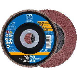 แผ่นขัดเหล็กทรงกรวย Polfan a PSF STEELOX ขนาด 125 มม. ชนิดปกติ เม็ดทรายคอรันดัมเบอร์ 60 สำหรับขัดเหล็ก/INOX แพ็ค 10 ชิ้น - Product Image 1