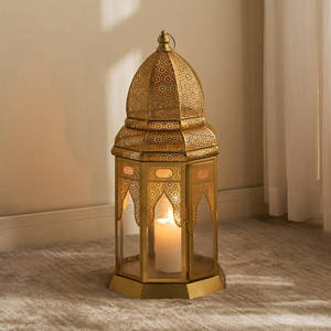 Decoraciones de Ramadán 2027, Candelabro Marroquí Alto de Metal Dorado, Linterna para Iluminación de Piso - Product Image 2
