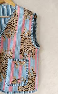 Chaqueta acolchada tejida Bohemia vintage unisex, mangas estampadas con Tigre, nuevo estilo, abrigo corto, técnicas lavadas informales de invierno - Product Image 4