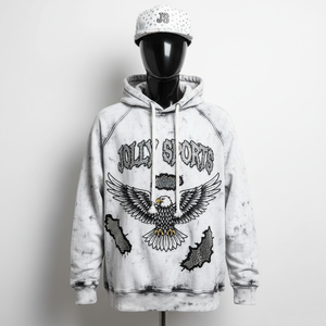 Sudadera Premium de Felpa de Algodón de 380 g/m², Estilo Tie-Dye con Paneles Raglán y Logotipo de Águila Bordado en Chenilla Personalizado - Product Image 1