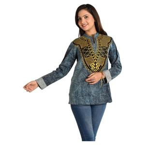 Fait à la main Style bohème femmes Denim broderie haut Unique Vintage été vêtements d'extérieur Sexy Boho Hippie Designer haut - Product Image 2