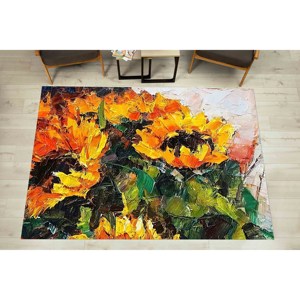 Tapis rond à motif tournesol : Tapis à accents floraux, tapis antidérapant, tapis doux non tissé - Product Image 4