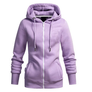 Nuevas sudaderas con cremallera de otoño para mujer a la moda 100% algodón polar Color sólido ajuste personalizado cuello con capucha con logotipo frontal - Product Image 6