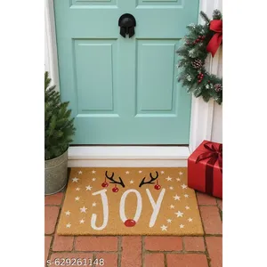 Paillasson de Noël en fibre de coco avec motif Étoile et Renne, avec envers en PVC, pour l'entrée et la décoration intérieure, collection Joyeux Noël - Product Image 1