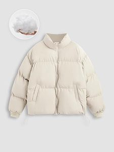 Jaket wanita, jaket wanita Puffer berlapis untuk musim dingin, lengan panjang potongan dengan kerah berdiri, mantel ukuran besar - Product Image 5