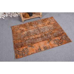 Tapis Patchwork en Laine Vintage de 2.9X3.6 pieds Orange Marron Fait à la Main Rectangle Couloir Design pour Salon Chambre Support en Latex - Product Image 2