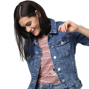 Vestes en jean très vendues Veste en jean OEM coupe ajustée délavée col rabattu confortable coupe vintage pour femmes - Product Image 5