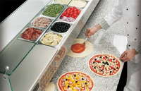 Comptoir de bar à salades de restaurant, table de travail réfrigérée, table de préparation de sandwichs commerciale, réfrigérateur à pizza avec dessus en granit et marbre