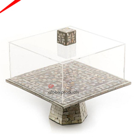 Support à gâteau en métal poli en acier inoxydable, de haute qualité et de luxe, dôme de verre, design de tasse, support à pâtisserie pour le mariage