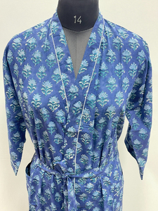 Robe kimono d'été bohème à col en V et cordon de serrage, imprimée à la main, 100% coton, douce, tendance, vêtements de maison, cadeau de Noël - Product Image 5