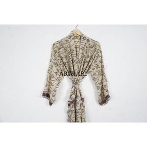 Luxury <b>Silk</b> Elegant Soft <b>Kimono</b> Robe Loungewear Gift Boho Festival Wear Daily Wear Sexy Handmade Vintage Sari 3/4 Sleeve - Product Image 2