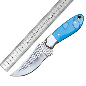 Couteau de chasse tendance avec manche bleu, lame fixe pleine soie, couteau de survie en plein air avec étui en cuir, multifonctionnel - Product Image 6