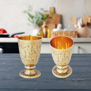 Hand Engraved Drinking Glass Dinnerware Catering Items Antique Finishing Brass Metal Glass for Hotel Restaurant or Home Usage - Product Image 1