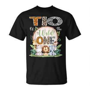 T-shirt promozionale per il primo compleanno di Tio of the Wild One, a tema safari, giungla e bosco - Product Image 2