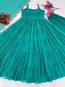 Nuevo vestido de Georgette de imitación Anarkali con estilo de volantes y cosido completo con la colección Dupatta Ready To Wear - Product Image 3