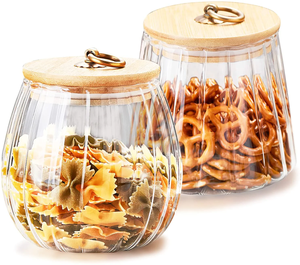 Borosilicate <b>Glass</b> Airtight Storage Jars Bamboo Lid Metal Handle Petal Decorative <b>Containers</b> Food Spice Coffee Beans Candy Wood - Product Image 1