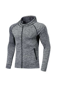 Sweat-shirt à capuche à motif uni pour homme, pull à capuche compressif en tissu tricoté, logo frontal, vêtement d'automne - Product Image 4