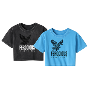 T-shirt graphique décontracté pour femmes, manches courtes, noir et bleu, en coton - Product Image 1