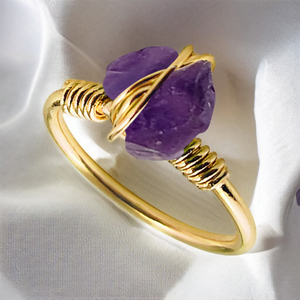 February Birthstone <b>Amethyst</b> Raw Birthstone Wire Wrap Statement <b>Rings</b> For Wholesale Plain Band Handmade <b>Rings</b> - Product Image 1