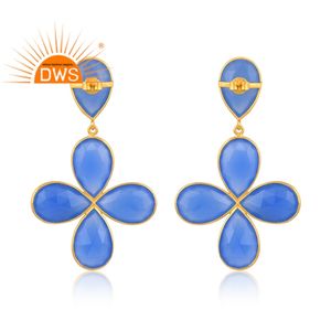 Pendientes colgantes de piedras preciosas de Calcedonia azul natural chapados en oro de 18 quilates, joyería fina Demi - Product Image 4