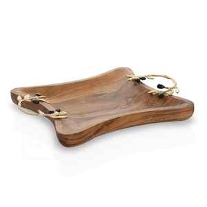 Plateau de service carré en bois moderne de couleur naturelle avec poignées design Plateau en bois décoratif en bois Plateau unique - Product Image 2