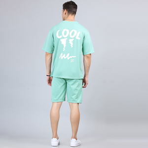Conjunto de Camiseta y Pantalones Cortos Verde Menta para Hombre, Cuello Redondo, Algodón Tejido, Estilo Casual de Verano, 2 Piezas, Impresión por Transferencia de Calor, Marca INDEX APPAREL - Product Image 5