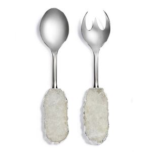 Juego de Cubiertos para Ensalada de Acero Inoxidable de Primera Calidad, Mango de Ágata Natural, Juego de Cucharas Decorativas para Ensalada, Utensilios de Mesa, Herramientas para Ensalada - Product Image 4