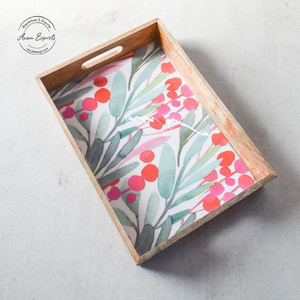 Plateau de service en bois rustique avec poignées en métal fait à la main durable parfait pour la cuisine à manger décor à la maison et le but de cadeau - Product Image 2