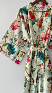 Kimono pur coton Kaftan Block Print Oriental Robe Festival Vêtements 100% Coton Kimono Robes - Product Image 4