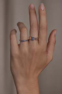 Ensemble de lunette en or jaune 14 carats 0.40ctw Princess Brilliant Cut Blue Sapphire Wedding Women Natural Gold Stacking Ring From India - Product Image 3