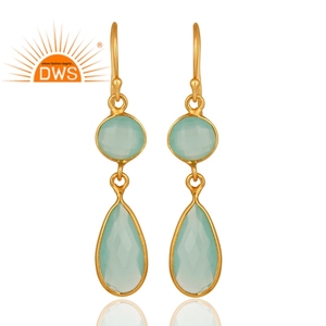 Diseño de tendencia 925 plata esterlina 18K chapado en oro Natural Aqua Calcedonia piedra preciosa pendiente Demi joyería fina para mujeres - Product Image 1