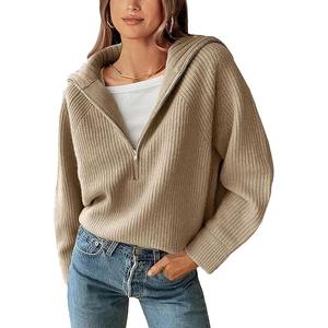 2025 à la mode Baggy Fit femmes demi fermeture éclair pull sweat gaufré tricoté unisexe quart Zip brodé plein hiver - Product Image 1