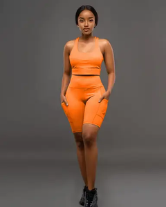 ผ้าโพลีเอสเตอร์ผ้าฝ้ายยืดหยุ่นสูงสำหรับผู้หญิงเสื้อผ้าโยคะปักสีพื้นแบบลำลองสำหรับใส่วิ่งออกกำลังกายในยิมฟิตเนส - Product Image 4