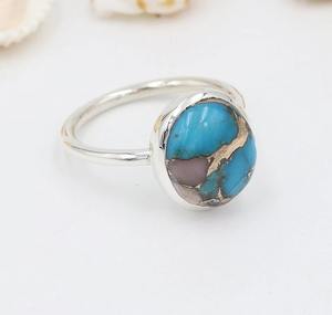 Bague Turquoise en cuivre bleu naturel pour femmes filles bijoux en argent Sterling 925 bijoux en argent fin bijoux en gros fête mariage - Product Image 1