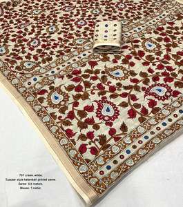 ผ้าส่าหรีแบบกามล์คารีสไตล์ทัสซาร์สำหรับผู้หญิง ผ้าเนื้อนุ่มแบบกึ่งทัสซาร์ พร้อมขอบปักลายซารีแบบแพตตู - Product Image 4