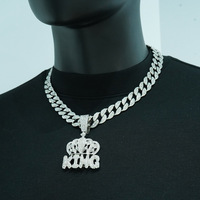 Collier pendentif couronne de roi hip-hop avec strass et chaîne cubaine, prêt à être expédié, bijoux de rappeur pour hommes