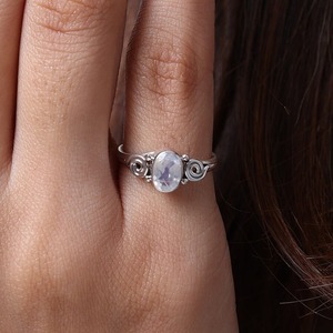 Anillo de estilo bohemio de Plata de Ley 925 hecho a mano, piedra lunar, piedra preciosa, joyería de boda chapada en rodio para mujer, regalo de tendencia para ella - Product Image 5