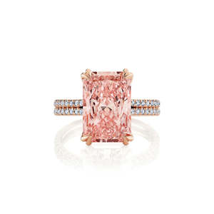 แหวนหมั้นเพชรเพาะเลี้ยง Elvella Pink Radiant Pave รับรองโดย IGI ทองคำขาว 10K น้ำหนัก 5.26 กะรัต ความสะอาดระดับ VS1 - Product Image 1