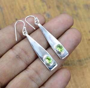 Boucles d'oreilles pendantes en argent sterling 925 avec péridot vert, bijoux en pierres précieuses faits à la main, mode féminine, cadeau - Product Image 6