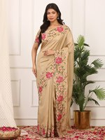 Sari en soie exclusif pour mariage avec broderie lourde et élégante, et un chemisier prêt-à-porter élégant pour un look de soirée