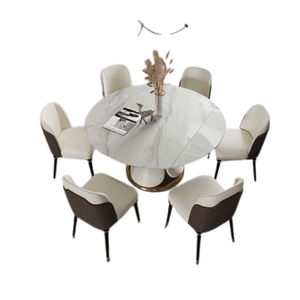 Ensemble de table et chaises de restaurant moderne en teck massif avec plusieurs chaises, table ronde pour restaurant - Product Image 1