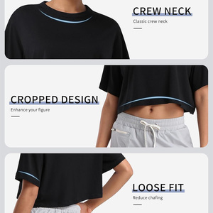 OEM custom crop <b>tops</b> for women breathable fitness wear workout gym summer apparel with logo print and private label design - Product Image 6
