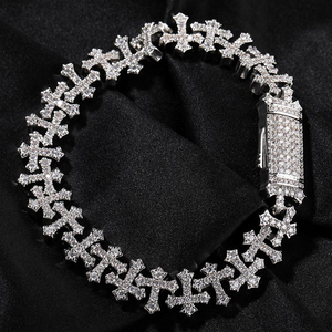 Pulsera de Diseño de Cruz con Incrustaciones de Circonitas Plateadas, Cadena de Joyería Brillante Estilo Hip Hop - Product Image 2