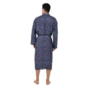Kimono Elegante para Hombre, Azul y Rosa, Estilo Boho, de Seda, con Estampado Persa Paisley, Suave y Cómodo, de Satén Tejido, Corto, Talla XL, para Usar en Casa en Invierno - Product Image 3