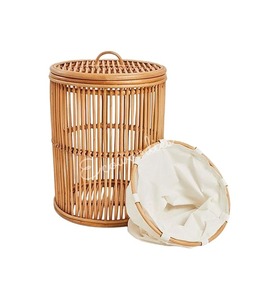 Multiple Purpose Home Decoration Dirty Cloth Laundry <b>Basket</b> <b>With</b> <b>Lid</b> Cylinder Round <b>Wicker</b> Laundry Storages & Organization - Product Image 5