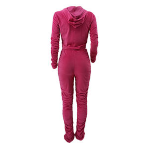 Hiver Plus Size Velour Slim Jogging Suit Femmes Crop Zipper Hoodie Stacked Pants Two Piece Set Velvet Tracksuit Sweatsuit 2026 - Product Image 5